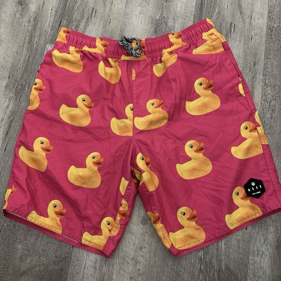 Neff Shorts Mens Medium Rubber Ducky Blue Drawstring Elastic Waist Pockets - Picture 6 of 6